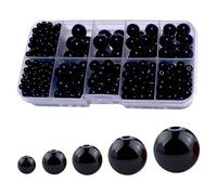 HARY 1380PCS Black Beads, Black Pony Beads for Crafting, Small Plastic Round Beads with Storage Box, 2/3/4/5/6/8mm for DIY Crafts, Sewing, Crafting Eyes and Toy Accessories