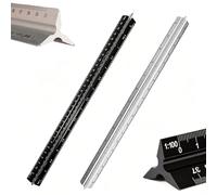 HARY 2 Pack Architectural Scale Ruler, Architect Metal Triangle Ruler, 30CM Aluminium Scale Rules, Metric 1:20 1:25 1:50 1:75 1:100 1:125, For Architects, Engineers, Students, Black/Silver