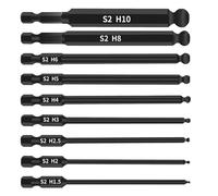 HARY 9Pcs Allen Key Drill Bit Set 100mm 1/4” Shank Magnetic Hexagon Bits S2 Steel Long Allan Keys Hex Drill Bit Set for Industrial and Furniture Assembly, H1.5-H10