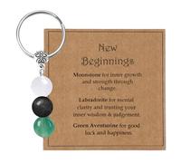 HARY Crystal Keychain Gift for Women, New Beginnings Gift, Crystal Stone Keychain, Good Luck Keychain Gifts, with Three Beads & Bestie Card, Healing & Strength Gifts