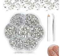 HARY Hotfix Rhinestones, 2400pcs Flat Back Clear Rhinestones, Round Bedazzling Silver Gems for Nail Clothes DIY Crafts Decoration, with Wax Pencil & Tweezer, Crystal, 7 Sizes SS5 - SS20