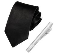 HARY Schwarze Krawatte Set Elegante Black Tie Für Hochzeit Und Business. Das Set Enthält 2 Teile Eine Stilvolle Schwarze Krawatte Und Eine Krawattenklammer