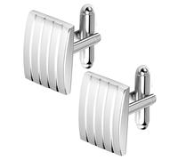 HARY Silver Cufflinks for Men Rectangular Men's Cufflinks Classic Metal Stripe Cufflinks Suitable for Weddings Business Daily Wear (Classic)