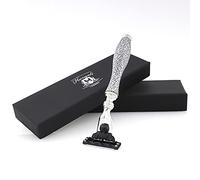 Haryali London 3 Edge Shaving Razor Handmade Silver Antique Design Handle Beard and Mustache Safety Razor For Men Perfect Shave