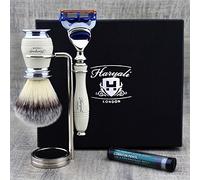 Haryali London, 3 Pcs Shaving Set - Classic Wet Shaving Kit with 5 Edge Razor, Synthetic Shaving Brush & Stand, Ideal Grooming Kit Gift for Men, Traditional Shave Tools