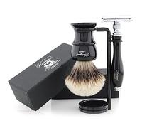 Haryali London, 3 Pcs Wet Shaving Set, Double Shaving Razor with Synthetic Silver Tip Shaving Brush & Shaving Stand - Luxury Men’s Grooming Kit for Wet Shave - Mens Grooming