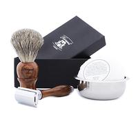 Haryali London, 4pcs Double Edge Safety Razor Set, DE Razor with Badger Hair Shaving Brush, Shaving Soap and Stainless Shaving Bowl, Reusable Razor, Traditional Wet Shavers