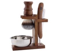 Haryali London, 4pcs Straight Razor Shaving Kit for Men - Wooden Cut Throat Razor, Silvertip Shaving Brush, Stainless Steel Shaving Bowl and Wooden Shaving Stand - Traditional Wet Shaving Set