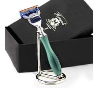 Haryali London 5 Edge Cartridge Compatible Razor Set - Resin Handle with Stainless Steel Chrome Stand - Wet Shaving Kit for Men - Perfect Grooming Gift Set