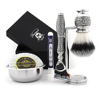 Haryali London 5 Edge Shaving Razor With Synthetic Badger Hair Shaving Brush, Stand and Alum Perfect Shaving Kit For Mens