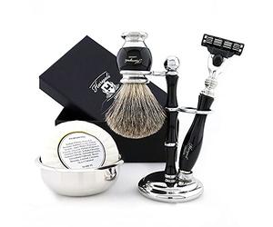 Haryali London, 5 Pcs Wet Shave Kit - Complete Shaving Set with 3 Edge Safety Razor, Shaving Soap, Shaving Brush, Bowl & Stand - Traditional Shaving Set for Men