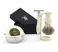 Haryali London 5 Pcs Wet Shave Kit - Complete Shaving Set with Double Edge Safety Razor, Shaving Soap, Shaving Brush, Bowl & Stand - Traditional Shaving Set for Men