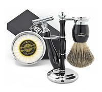 Haryali London 5 Pcs Wet Shave Kit, Complete Shaving Set with Double Edge Safety Razor, Shaving Soap, Shaving Brush, Bowl & Stand - Traditional Shaving Set for Men