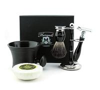 Haryali London 5 Pcs Wet Shave Kit - Complete Shaving Set with Double Edge Safety Razor, Shaving Soap, Shaving Brush, Mug & Stand - Traditional Shaving Set for Men