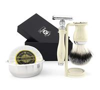 Haryali London 5 Pcs Wet Shaving Set for Men - Double Edge Safety Razor Kit with Badger Hair Brush, Shaving Soap, Bowl & Stand - Traditional Shaving Gift Set for Men