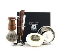 Haryali London, 5 Pcs Wooden Shaving Kit - Traditional Shave Kit with Cut Throat Razor, Badger Brush, Bowl and Stand, Classic Shaving Set for Mens Close, Smooth Shaves