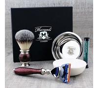 Haryali London 5pc Shaving Kit 5 Edge Safety Razor with Synthetic Badger Hair Shaving Brush, Soap, Bowl and Alum Perfect Set for Mens