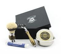 Haryali London, 5Pcs Mens Shaving Kit with 3 Edge Razor, Black Badger Hair Shaving Brush, Shaving Bowl and Soap, Mens Grooming Accessories for Classic Shaving