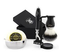 Haryali London, 5Pcs Mens Shaving Kit with 3 Edge Razor, Black Badger Hair Shaving Brush, Shaving Stand, Bowl and Soap, Mens Grooming Accessories for Classic Wet Shaving