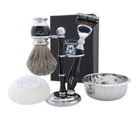 Haryali London Shaving Kit - 5 Pc Shaving Kit - 5 edge Shaving Razor - Super Badger Shaving Brush - Shaving Stand - Shaving Soap - Shaving Bowl - Black Color Shaving Set