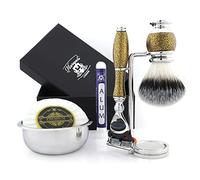 Haryali London 6Pc Mens Shaving Kit 5 Edge Razor, Synthetic Badger Hair Brush, Bowl, Stand, Soap and Alum Perfect Set for Men