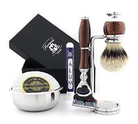 Haryali London 6pc Shaving Kit 5 Edge Razor With Silver Tip Badger Hair Shaving Brush, Stand, Soap, Bowl and Alum Perfect Set For Mens