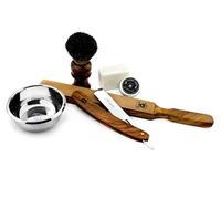 Haryali London, 6Pcs Cut Throat Razor Set | Straight Razor Shaving Kit with Leather Strop, Synthetic Black Badger Brush, Stainless Steel Shaving Bowl, Soap and Alum Block| Traditional Wet Shaving Kit