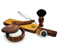 Haryali London, 6Pcs Wooden Straight Razor Shaving Kit for Men - Complete Wet Shaving Set with Leather Strop, Shaving Brush, Shaving Soap, Wooden Bowl & Honing Paste - Mens Grooming Gift Set