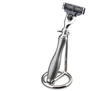 Haryali London Antique silver 3 edge razor on handle and razor stand