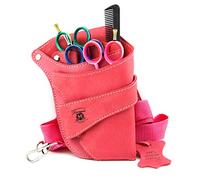 Haryali London, Barber Scissor Pouch Holster Case with Adjustable Waist & Shoulder Belt -Hairdressing Tool Bag for Barbers & Stylists - Multi Pocket Leather Salon Tool Organizer - Pink