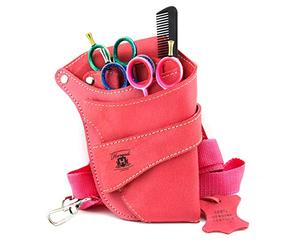 Haryali London, Barber Scissor Pouch Holster Case with Adjustable Waist & Shoulder Belt -Hairdressing Tool Bag for Barbers & Stylists - Multi Pocket Leather Salon Tool Organizer - Pink