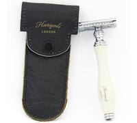 Haryali London, Double Edge Safety Razor with Leather Pouch - Reusable Travel Safety Razor for Men - DE Razor for Close Smooth Shave - Wet Shaving Razor Off White
