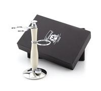 Haryali London, Dual Shaving Stand for Brush & Razor | Stainless Steel & Resin Built Razor Stand with Chrome Finish | Off-White Wet Shaving Stand, Luxury Shaving Tool Organiser for Bathroom Countertop