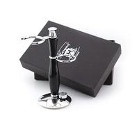 Haryali London, Dual Shaving Stand for Brush & Razor | Stainless Steel & Resin Built Razor Stand with Chrome Finish | Elegant Black Wet Shaving Stand, Luxury Shaving Tool Organiser for Countertop