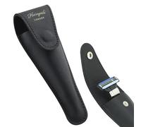 Haryali London Leather Case Razor Protective Travel Case for Safety Razors, Shaving Razor Pouch Travel Case-Pure Black