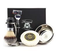 Haryali London Mens Luxury Black Shaving Kit 5 Edge Shaving Razor with Synthetic Badger Hair Shaving Brush, Stand, Soap and Bowl Perfect Set for Men