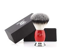 Haryali London, Mens Shaving Brush - Synthetic Silver Shaving Brush with Round Red Handle, Soft Bristle Shaving Brush with Classic Box, Wet Shaving Brush for Shaving Cream & Soap