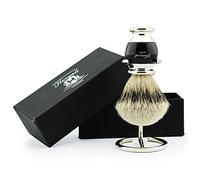 Haryali London, Mens Shaving Brush with Stand - Wet Shaving Brush for Men + Shaving Brush Stand, Silver Tip Badger Hair Shaving Brush Set for Barber or Home Use