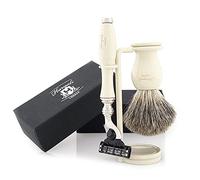 Haryali London Mens Shaving Kit 3 Edge Razor with White Badger Hair Brush and Stand Perfect Set for Men