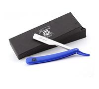 Haryali London Mens Traditional Folding Barber Shaving Razor/Professional Straight Cut Throat Razor in Blue Handle Comes in Designer Box + Leather Pouch