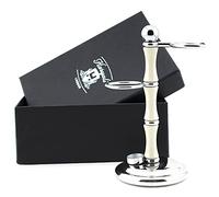 Haryali London Razor Stand - Sustainable Shaving Stand - 2 in 1 Brush and Razor Stand Holder - Non-Rustic - Stainless Steel - Ivory resin finish - Shaving Brush Stand - Razor Holder - Zero Waste