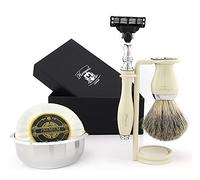 Haryali London Shaving Kit 5 Pc Manual Shaving Set for Men Precision with Style 3 Edge Shaving Razor, Super Badger Shaving Brush,Soap,Bowl,Stand.