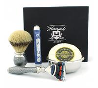 Haryali London Shaving Kit - 5pc Shaving Brush Set - Silver antique - Shaving Set - Badger Shaving Brush - 5 edge Shaving Blade Shaving Razor - Shaving Soap - Shaving Bowl - Alum Stick