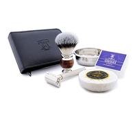 Haryali London Shaving Kit - 6pc Shaving Set - Synthetic Silver Tip Shaving Brush - Butterfly Safety Razor - Razor Cover - Shaving Soap - Shaving Bowl - Alum Block