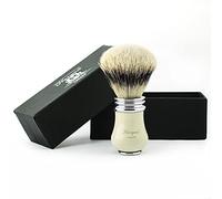 Haryali London, Silvertip Badger Shaving Brush - Premium Badger Hair Shaving Brush with Off-White Resin & Stainless Steel Handle, Luxury Wet Shaving Brush for Traditional Wet Shaving