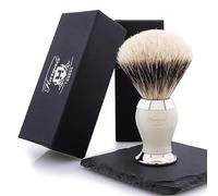 Haryali London Synthetic Silvertip Badger Hair Shaving Brush | Men's Shaving Brush with Handle Made of Ivory Precious Resin Brass Coated Base | Face Beard Hair Cleaning Shaving Tool