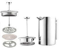 Has & Fas French Press Stainless Steel 304, Cafetiere 3-4 Cups or 5 Small Cups, Mini Coffee Maker 800ml/28oz, Hot chocolate Moka Tea pots, Cold Brew Maker, Portable Travel Cafeteria (Classic, Silver)