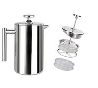 Has & Fas French Press Stainless Steel 304 for 1-2 or smaller 3 Cups, Cafetiere 350ml, Mini Coffee Maker for Hot Chocolate Moka Tea pots, Cold Brew Maker, Portable Travel Cafeteria Classic, Grey