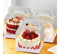 HASA zone 10Pcs Clear Cake Boxes, 4 Inch Party Cake Boxes, 14x14x12CM Square Plastic Cake Box Clear Gift Box Cake Holder with Handle and Base for Wedding Birthday Party & Christmas