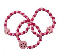 HaSaH WoW! 3 x Pretty Pink Girls Wooden Bracelets in 3 Cute Designs - Ideal as Party Bag Filler Jewellery